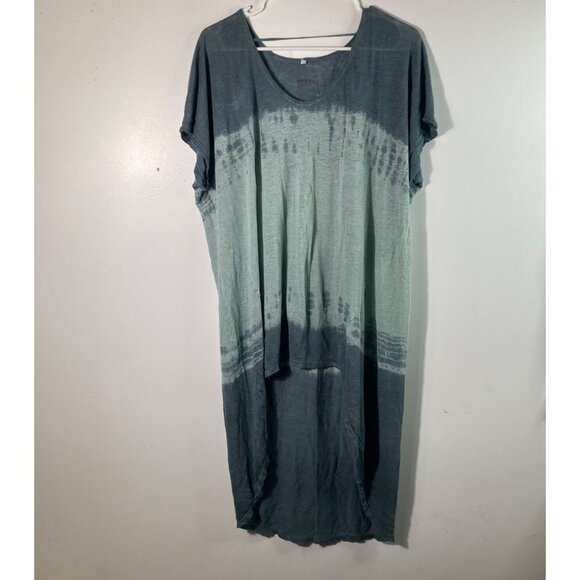 Womens Pete & Greta Johnny Was Hi Lo Linen Slub Tee Shirt Dress M Green - Picture 1 of 10